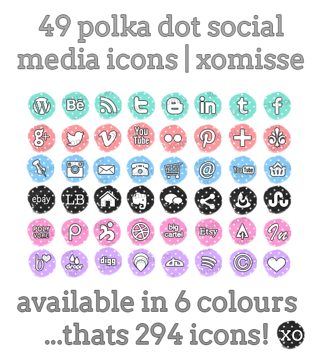 Polka Dot Watercolour social media icons buttons for blog