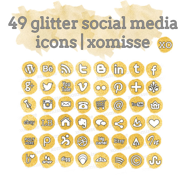 Gold Glitter social media icons buttons for blog