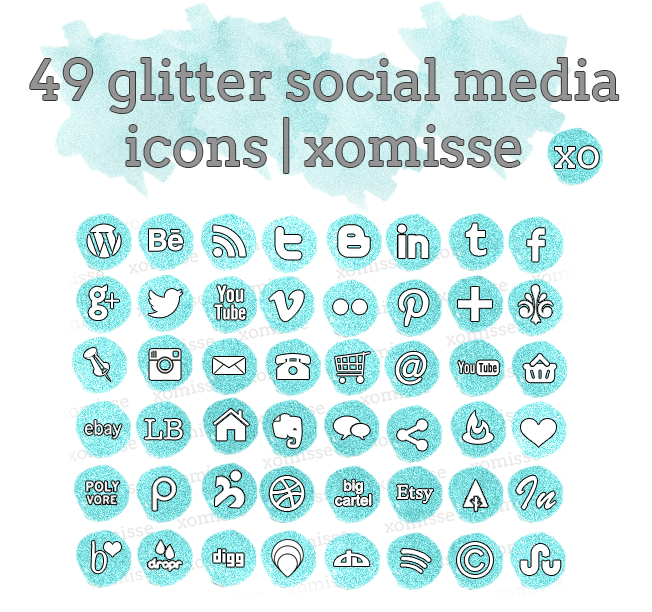 Mint Glitter social media icons buttons for blog