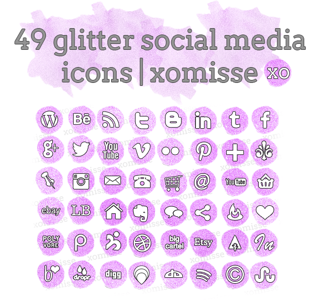 Purple Glitter social media icons buttons for blog
