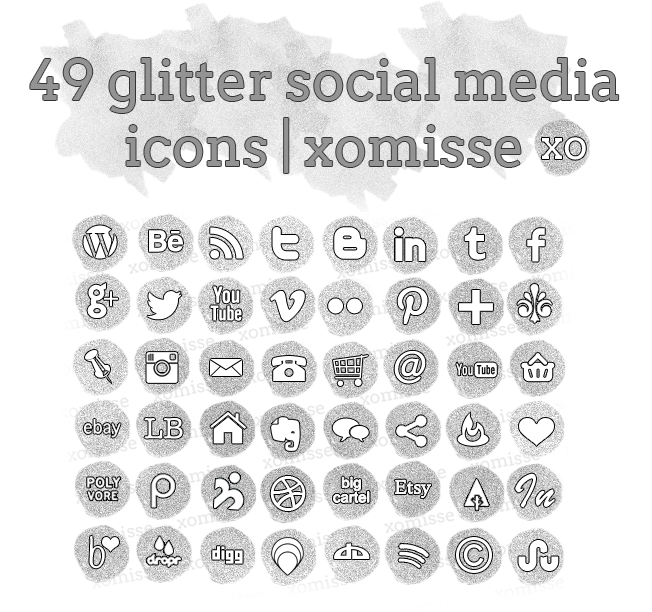 Free Silver Glitter social media icons buttons for blog