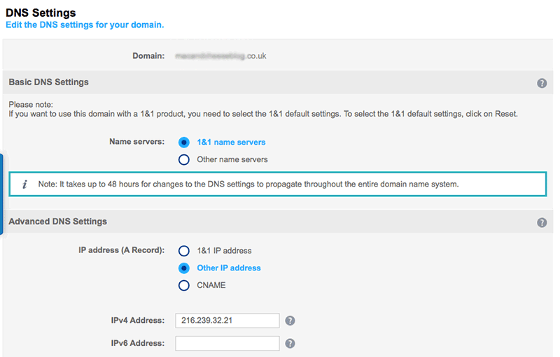 custom domain using 1&1 on Blogger