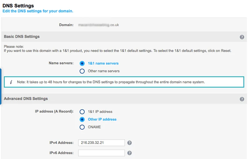 custom domain using 1&1 on Blogger
