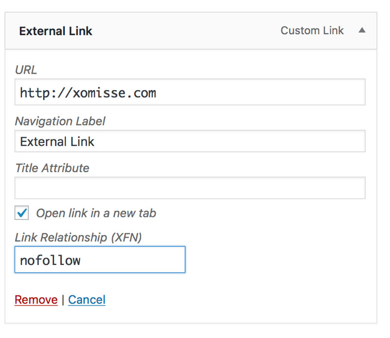How to add nofollow links in WordPress navigation menus (and make navigation links open in new tab/window)