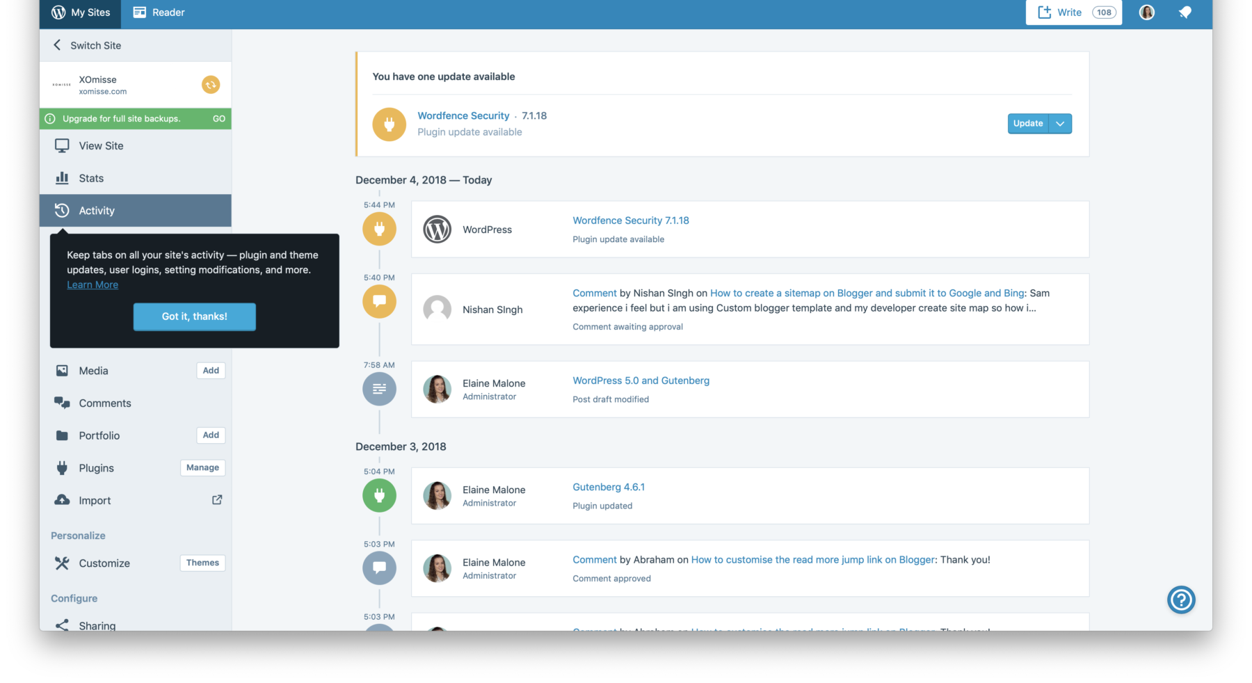 WordPress Activity and HelpHub Support Platform - WordPress 5.0 Release
