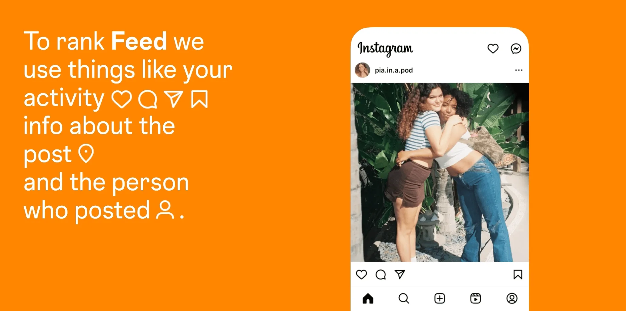 Animation showing how Instagram Feed ranks posts based on your activity and interactions