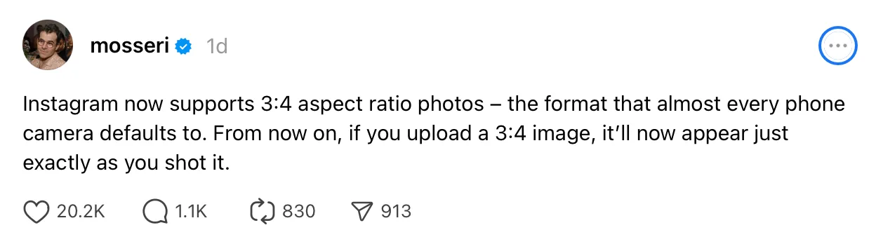 Instagram profile grid preview showing posts cropped to a 3:4 aspect ratio