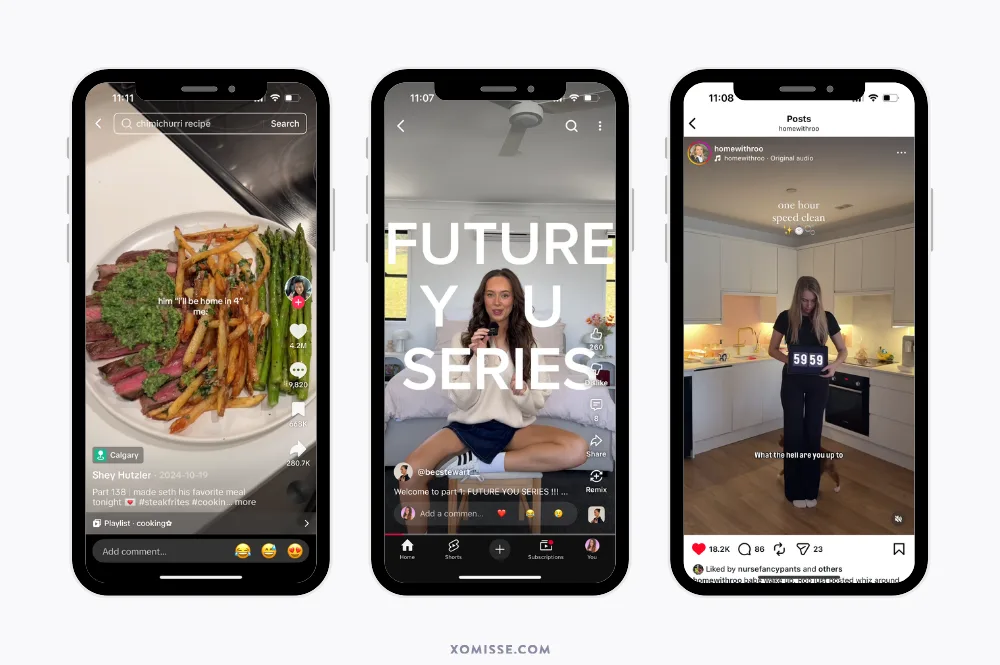 Examples of signature content series formats on Instagram, YouTube and TikTok